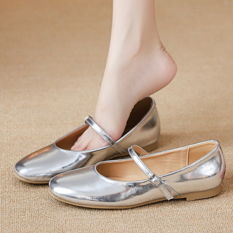 Women Shoes Heels - Sepatu Flat Balet Perak Sepatu Mary