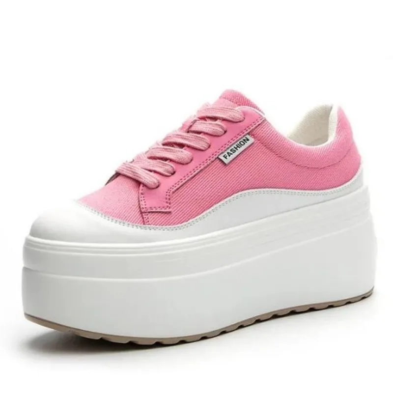 Wedge Heeled Sneaker - 8cm baru kanvas kulit asli wanita
