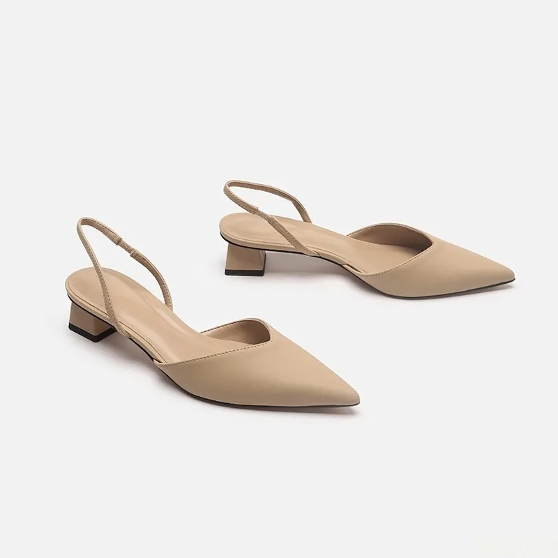 Low Block Heel Pump - Sandal Wanita Model Runcing dengan Tali