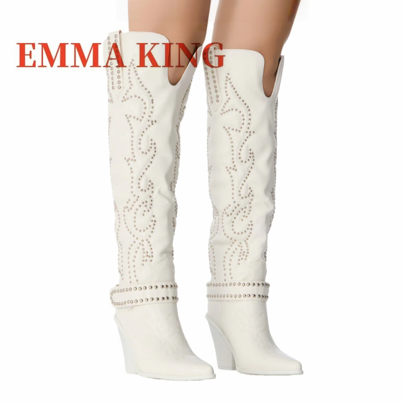 Western Cowgirl Boot - Sepatu Bot Setinggi Lutut Berhias Rivet