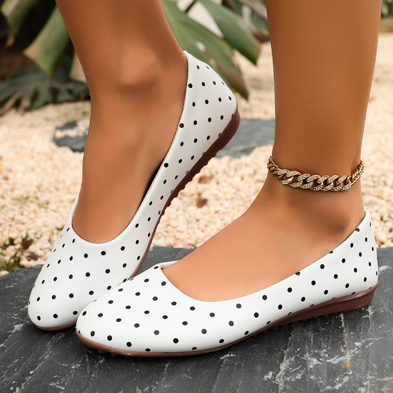 Sepatu Flat Wanita Putih Polka - Women Shoes Loafers ulasan dan harga