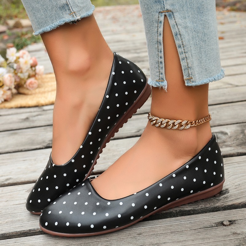 Sepatu Flat Wanita Putih Polka - Women Shoes Loafers ulasan dan harga